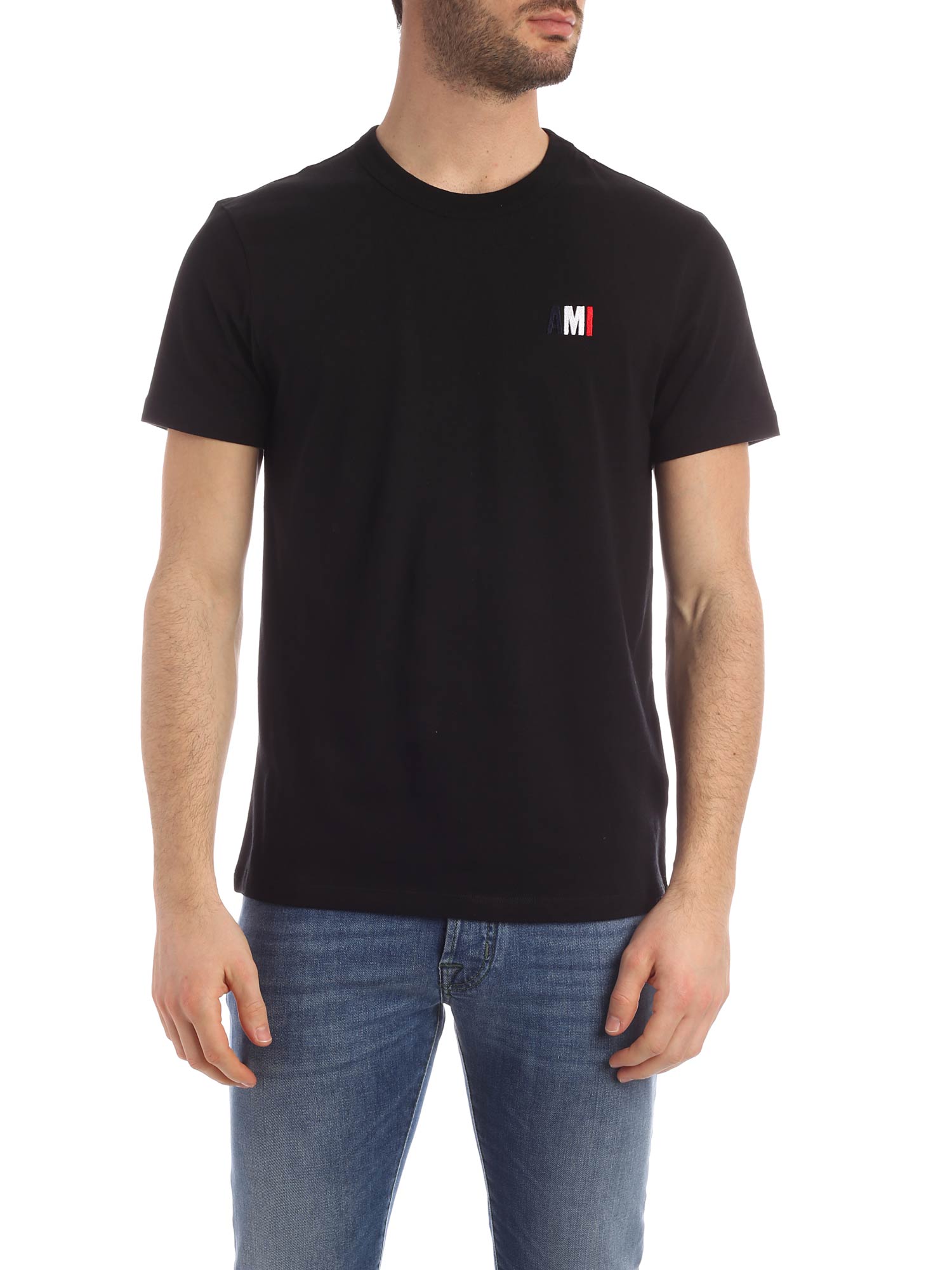 Picture of Ami | Crewneck Tee With Blue White Red Ami Embroidery