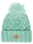 Picture of Ugg | W Knit Cable Hat W F Fur Pom Pale Emerald