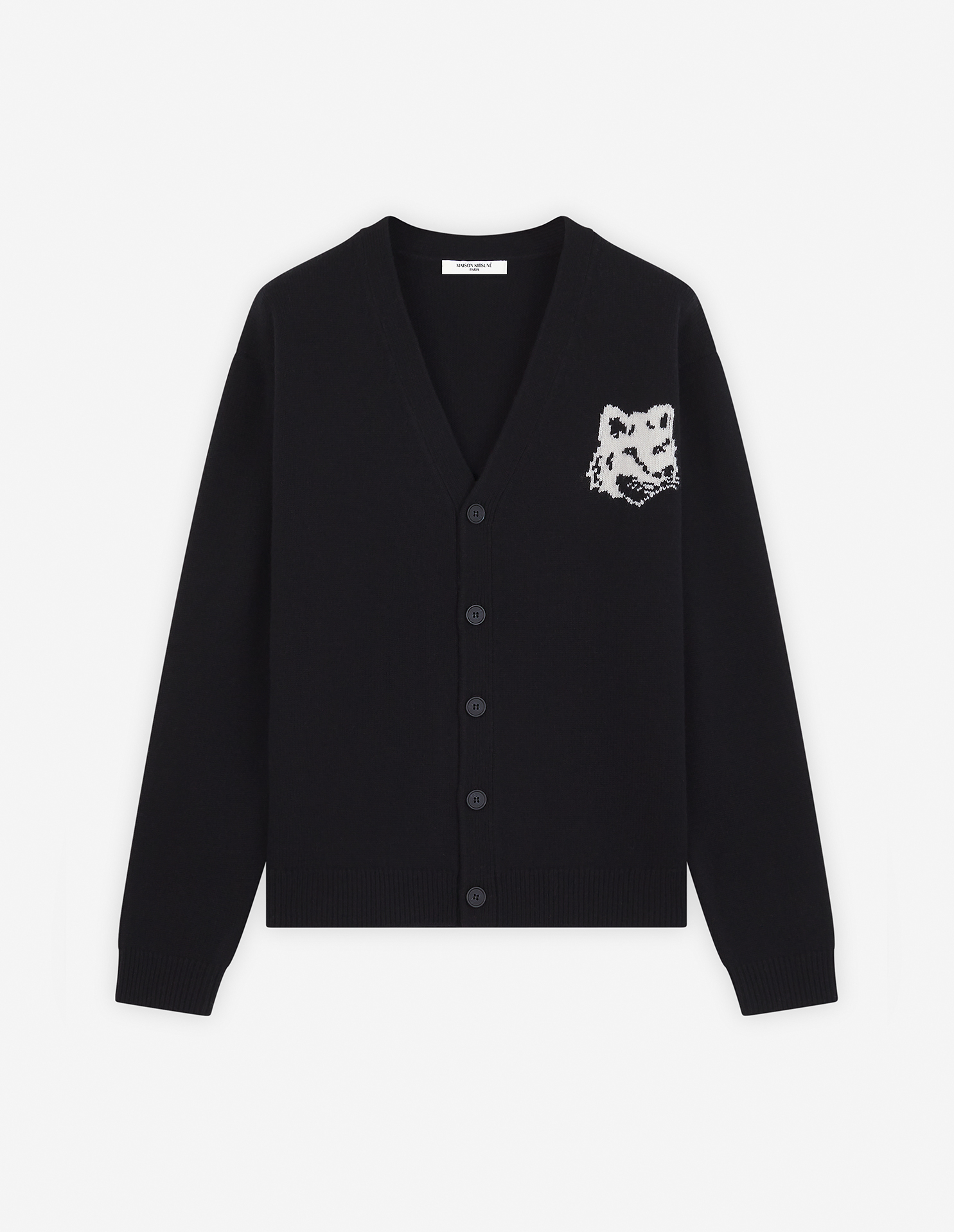 Maison Kitsune Fox Head Intarsia Comfort Cardigan P199 BLACK